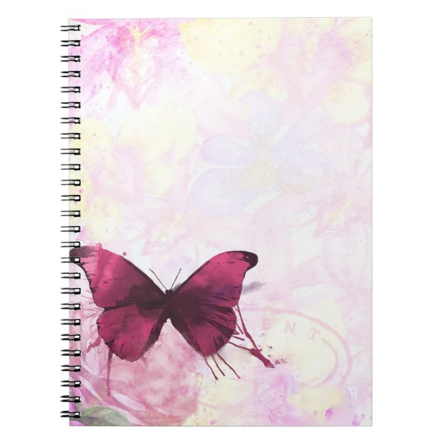 Pink and Yellow Watercolor Flowers with Butterfly Notebook (Front)