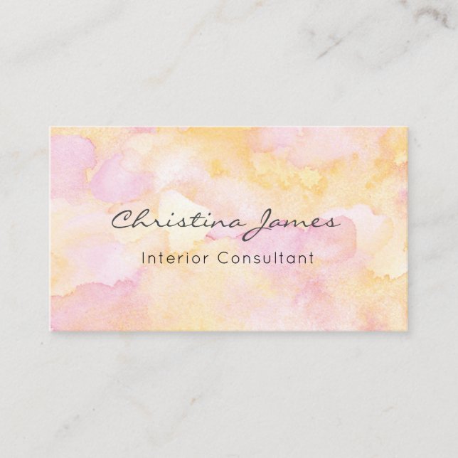 Pink and yellow watercolor painted business card (Front)