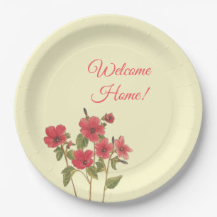 Pink and Yellow Wildflowers Floral Welcome Home Paper Plate