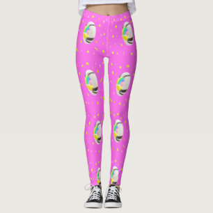 Pink and yellow with globe middle cute leggings