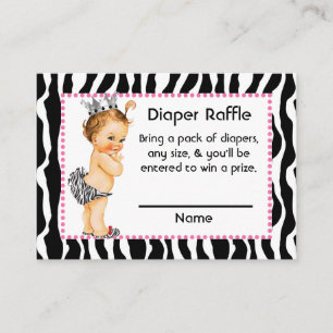 Pink and Zebra Print Little Princess Diaper Raffle Enclosure Card