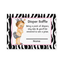 Pink and Zebra Print Little Princess Diaper Raffle
