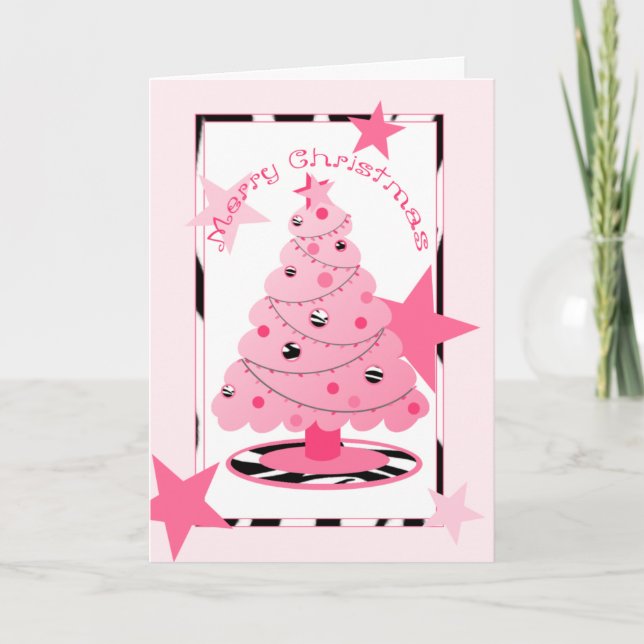 Pink And Zebra Print With Stars Christmas Card (Front)