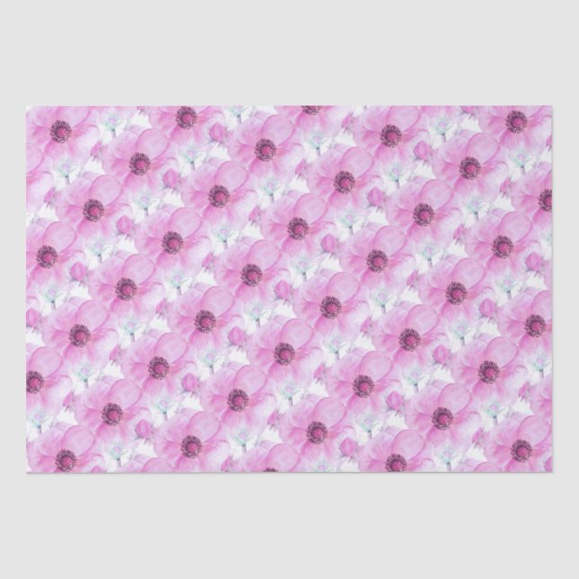 Pink anemone botanical watercolor art tissue paper (Front)