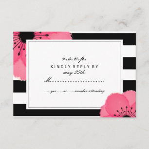 Pink Anemone Floral Black + White Stripe RSVP