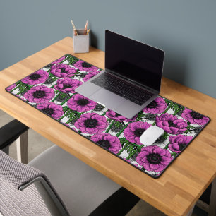 Pink anemone garden desk mat