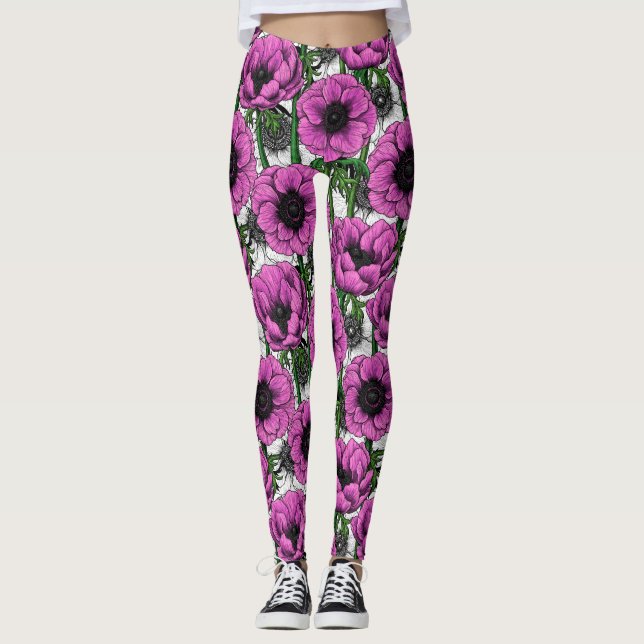 Pink anemone garden leggings (Front)