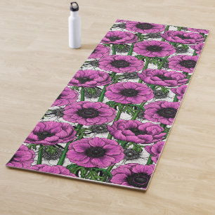 Pink anemone garden yoga mat