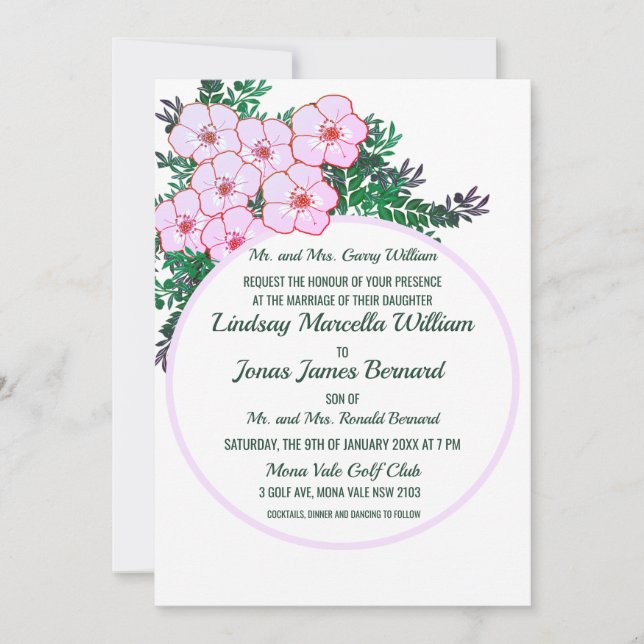 Pink Anemone Verdure Faire-part de mariage Floral (Devant)