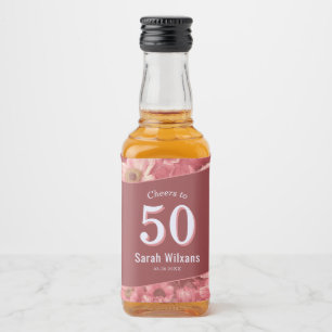 Pink Anemones Adult Birthday Gift For Grandma Liquor Bottle Label