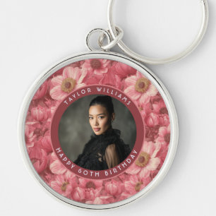 Pink Anemones Floral 70Th Birthday Gift For Granpa Keychain