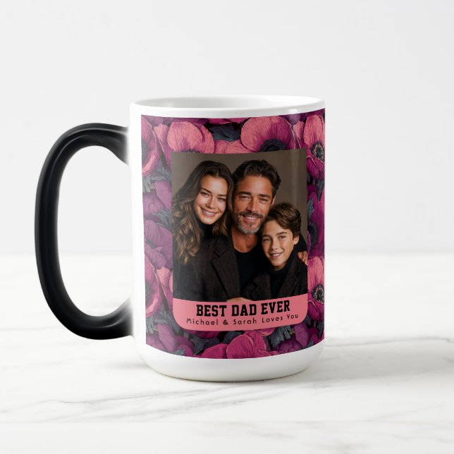Pink Anemones Print Daddy Son Photo Magic Mug (Left)