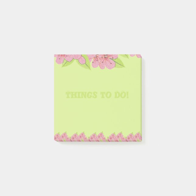 Pink Anemones Things To DO Green Post-It Notes (Front)