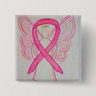 Pink Angel Awareness Ribbon Custom Art Pins