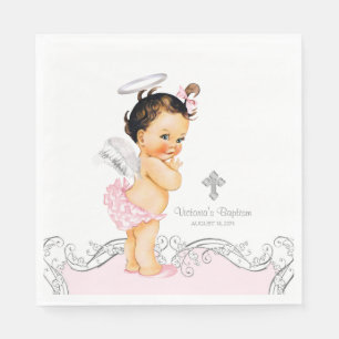 Pink Angel Baby Girl Baptism Christening Napkin