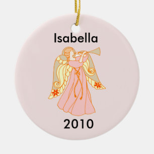 Pink Angel Baby's First Christmas Ceramic Ornament