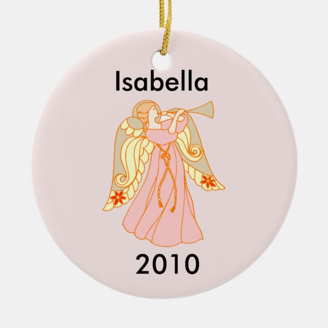 Pink Angel Baby's First Christmas Ceramic Ornament (Front)