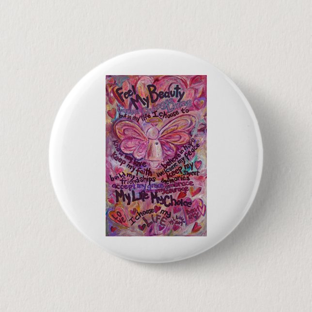 Pink Angel Cancer Poem Art Custom Pin Buttons (Front)