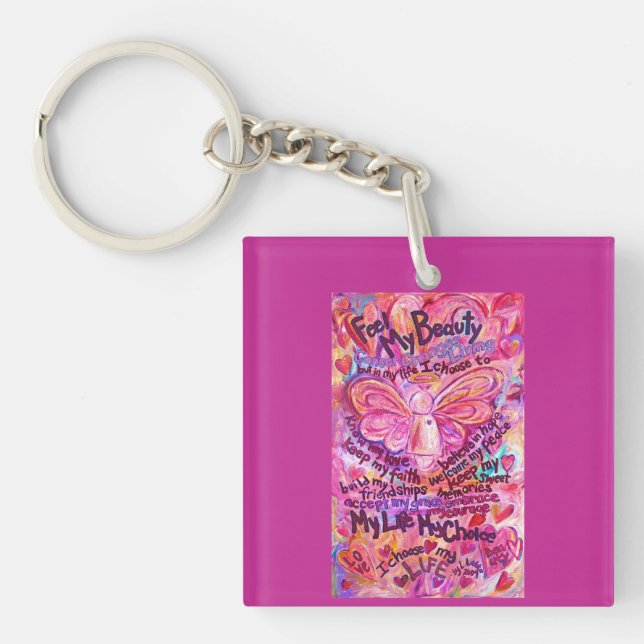 Pink Angel Cancer Poem Art Pendant Keychains (Front)