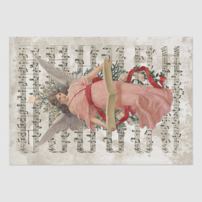 Pink Angel Christmas Sheet Music Decoupage Holiday (Front)