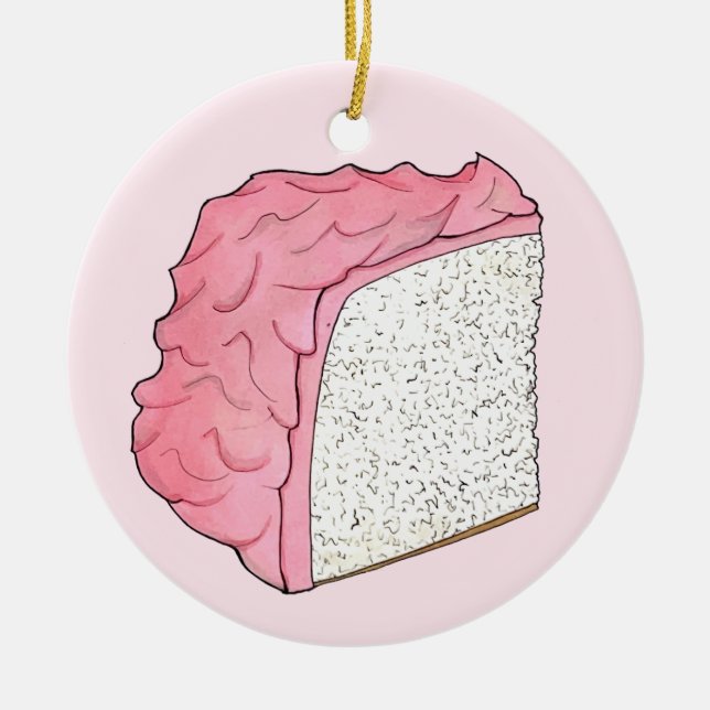 Pink Angel Food Cake Slice Baking Retro Dessert Ceramic Ornament (Front)