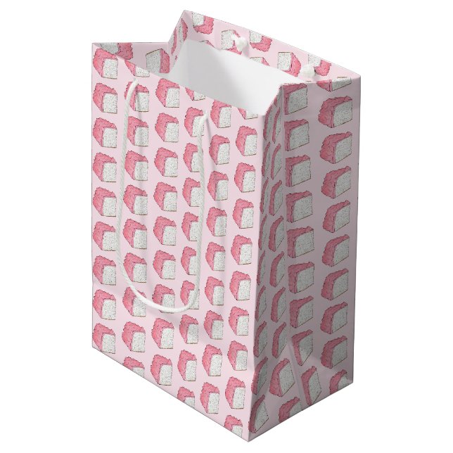 Pink Angel Food Sponge Cake Slice Baking Foodie Medium Gift Bag (Front Angled)