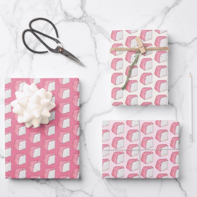Pink Angel Food Sponge Cake Slice Baking Foodie Wrapping Paper Sheet (Front)