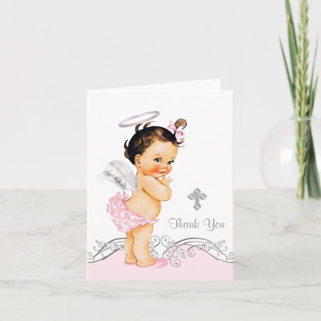 Pink Angel Girl Baptism Christening Merci (Devant)