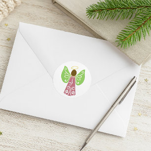 Pink Angel Green Swirl Wings Spiritual Decorative  Classic Round Sticker
