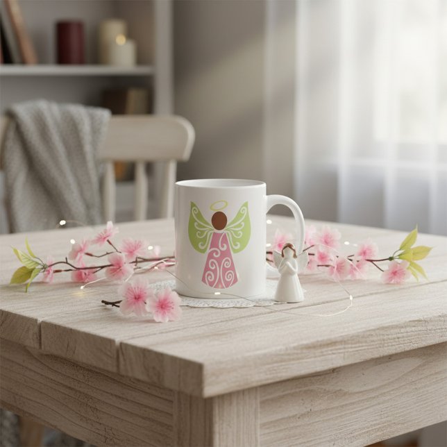 Pink Angel Green Swirl Wings Spiritual Decorative  Coffee Mug (Creator Uploaded)