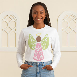 Pink Angel Green Swirl Wings Spiritual Decorative  T-Shirt