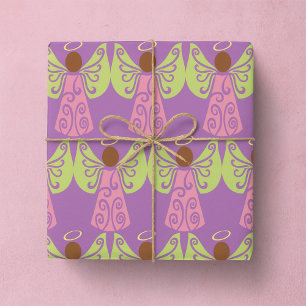 Pink Angel Green Swirl Wings Spiritual Decorative  Wrapping Paper