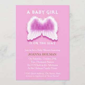 Pink Angel Wings Baby Shower Card