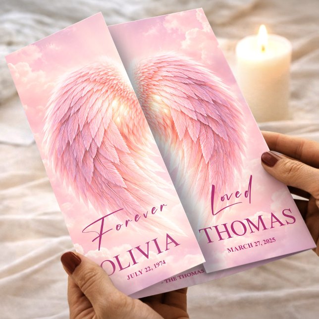 Pink Angel Wings Celebration Life Funeral Program Flyer (Funeral Program Pink Angel Wings Obituary Template Flyer, Funeral Memorial, Loss of Mother)