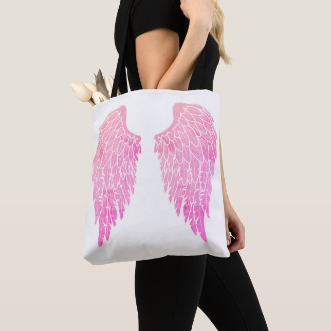 Pink Angel Wings & White Tote Bag (Close Up)