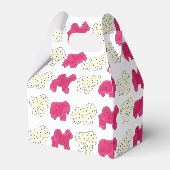 Pink Animal Crackers Cookies Circus Birthday Party Favor Box (Front Side)