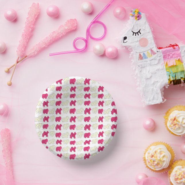 Pink Animal Crackers Cookies Circus Birthday Party Paper Plate (Party)