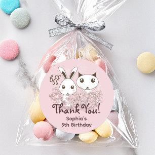 Pink Animal Friends Forever Kids Birthday Classic Round Sticker