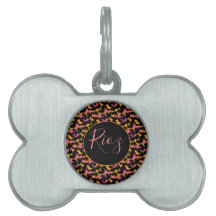 Pink Animal  Pattern Black Name  Pet ID Tag