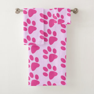 Pink Animal Paw Print Bath Towel Set