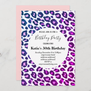 pink animal print, Leopard ,cheetah birthday Invitation