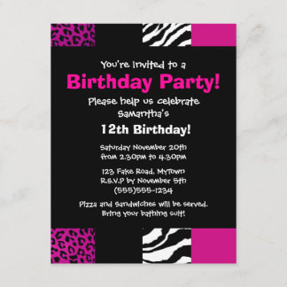 Pink Animal Print Party Invitation