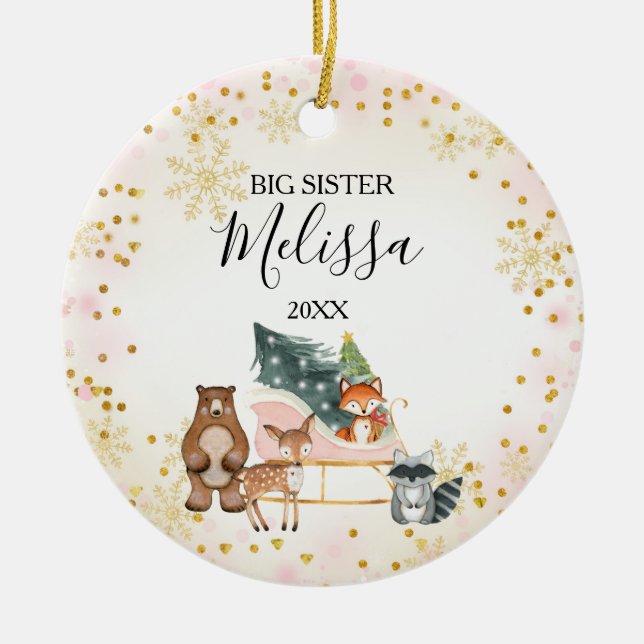 PINK ANIMAL Sister Christmas Gifts Ornament for (Front)