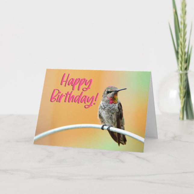 Pink Anna's Hummingbird Photo Birthday Card (Front)