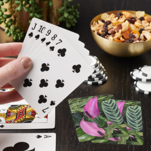 Pink Anthurium Blooms and Leafy Foliage Playing Cards