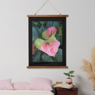 Pink Anthurium Blooms with Black Border Hanging Tapestry