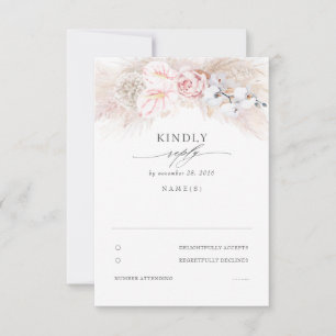 Pink Anthuriums and Pampas Grass Wedding RSVP Card