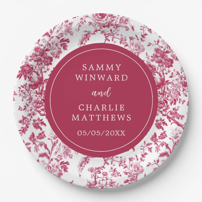 Pink Antique Chinoiserie Wedding Paper Plate (Front)
