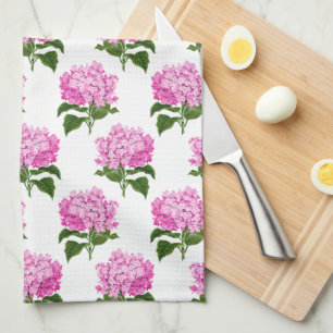 Pink Antique Hydrangea Illustration Pattern Kitchen Towel