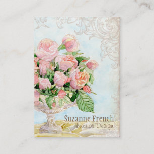 Pink Antique Vintage Elegant Lavish French Roses Business Card